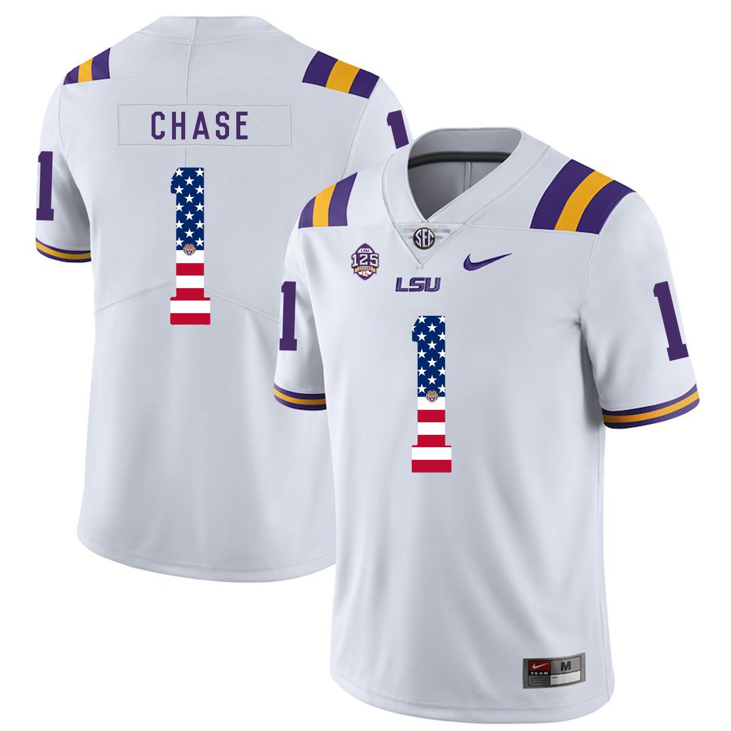 Men LSU Tigers #1 Chase White Flag Customized NCAA Jerseys